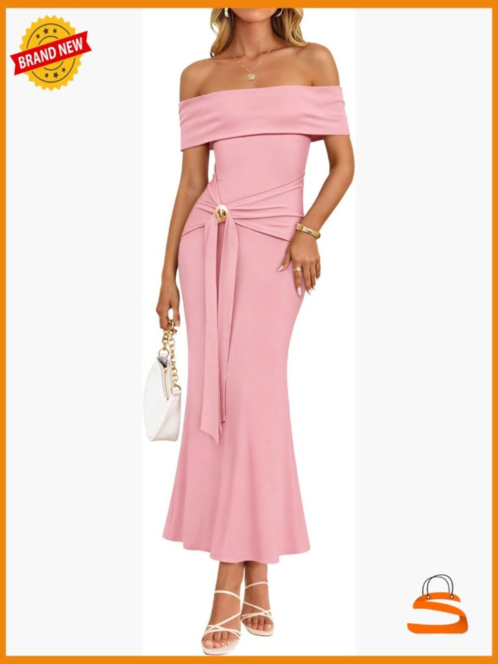 Off the Shoulder Bodycon Maxi Dress Stretchy Knit Formal Party